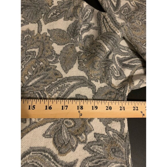 Chicos Size 2 Womens Large L Sweater Back Zip Metallic Floral 3/4 Sleeves - Picture 5 of 6